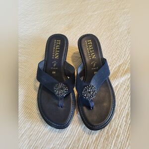 Italian leather navy blue sandals